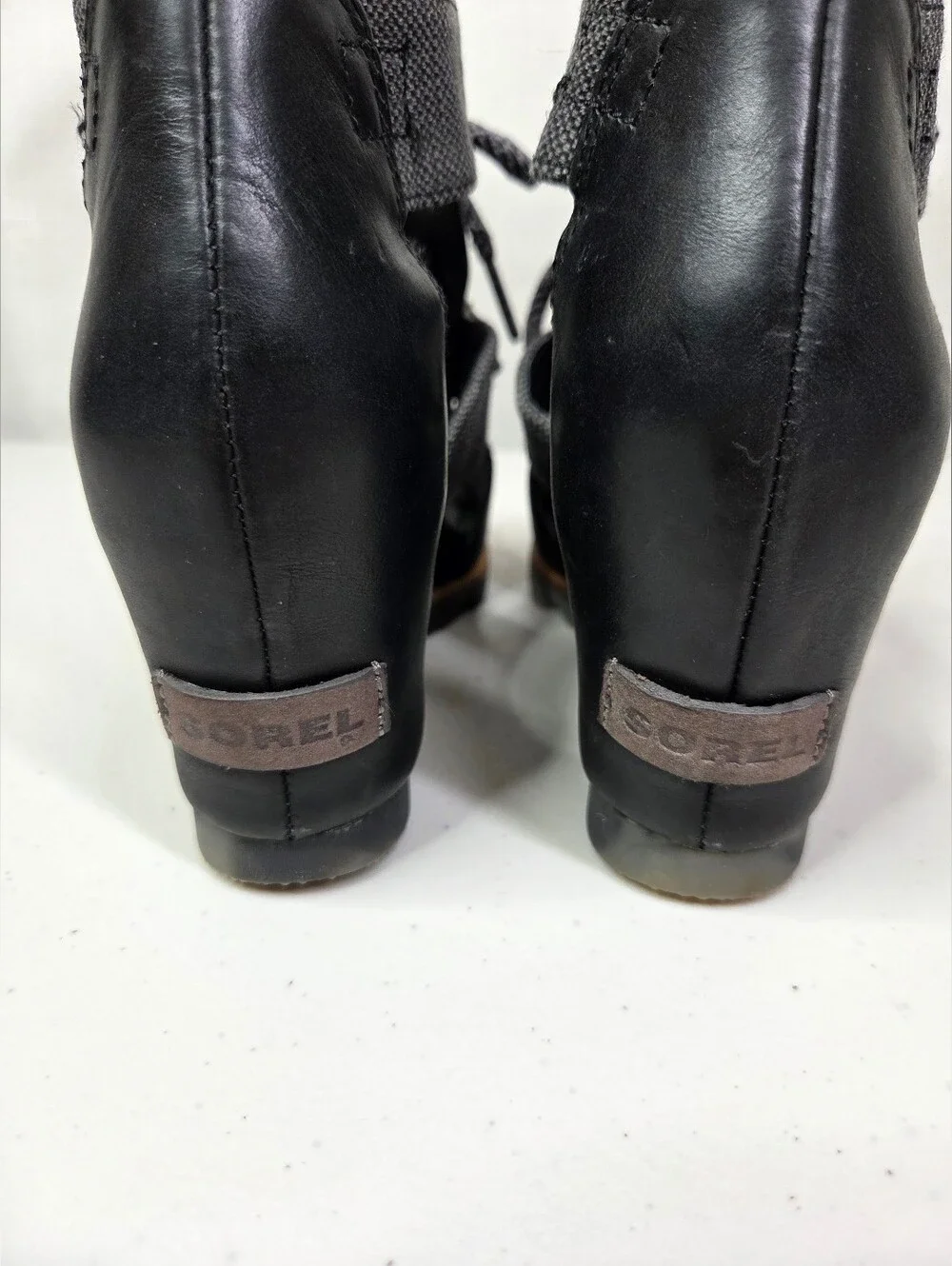 Sorel Joanie Leather Lace Up Wedge Sandals Women's Black Open-Toe